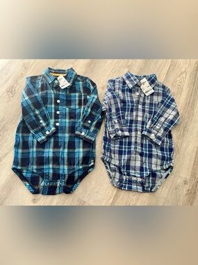 NWT 2 Plaid long sleeve shirts Bodysuits 24 Months Oshkosh